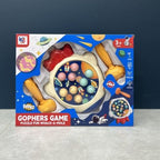 Space rocket whack-a-mole toy game board with two yellow mallets