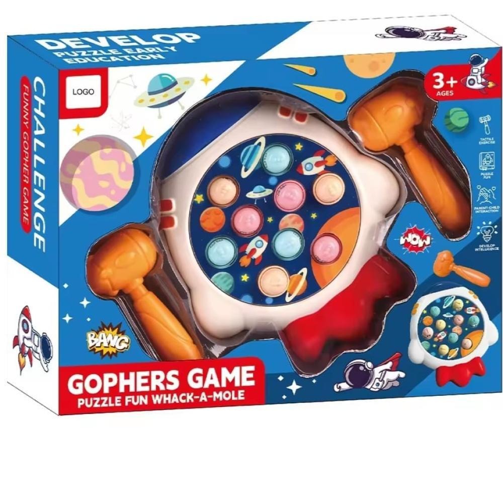 Space rocket whack-a-mole game set with two plastic play hammers