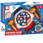 Space rocket whack-a-mole game set with two plastic play hammers