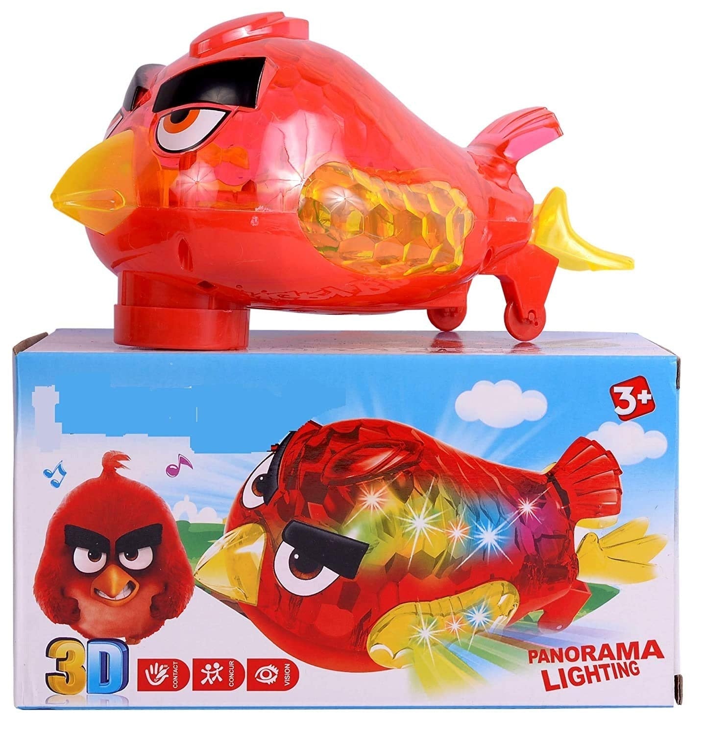 3D Angry Bird Musical Toy for Kids - 360 Rotating Light & Sound Bump and Go Toy
