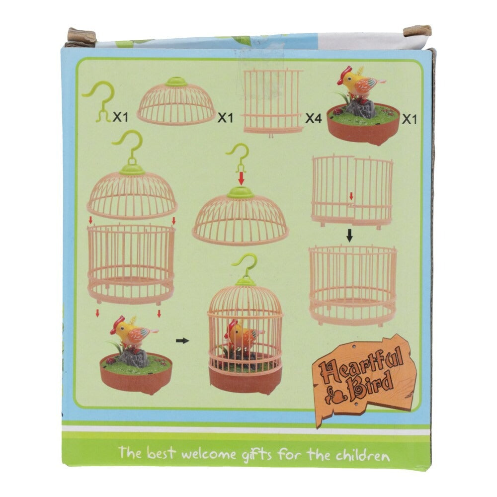 Heartful & Bird Sound Activated Chirping Bird Toy with Cage & Hanging Hook