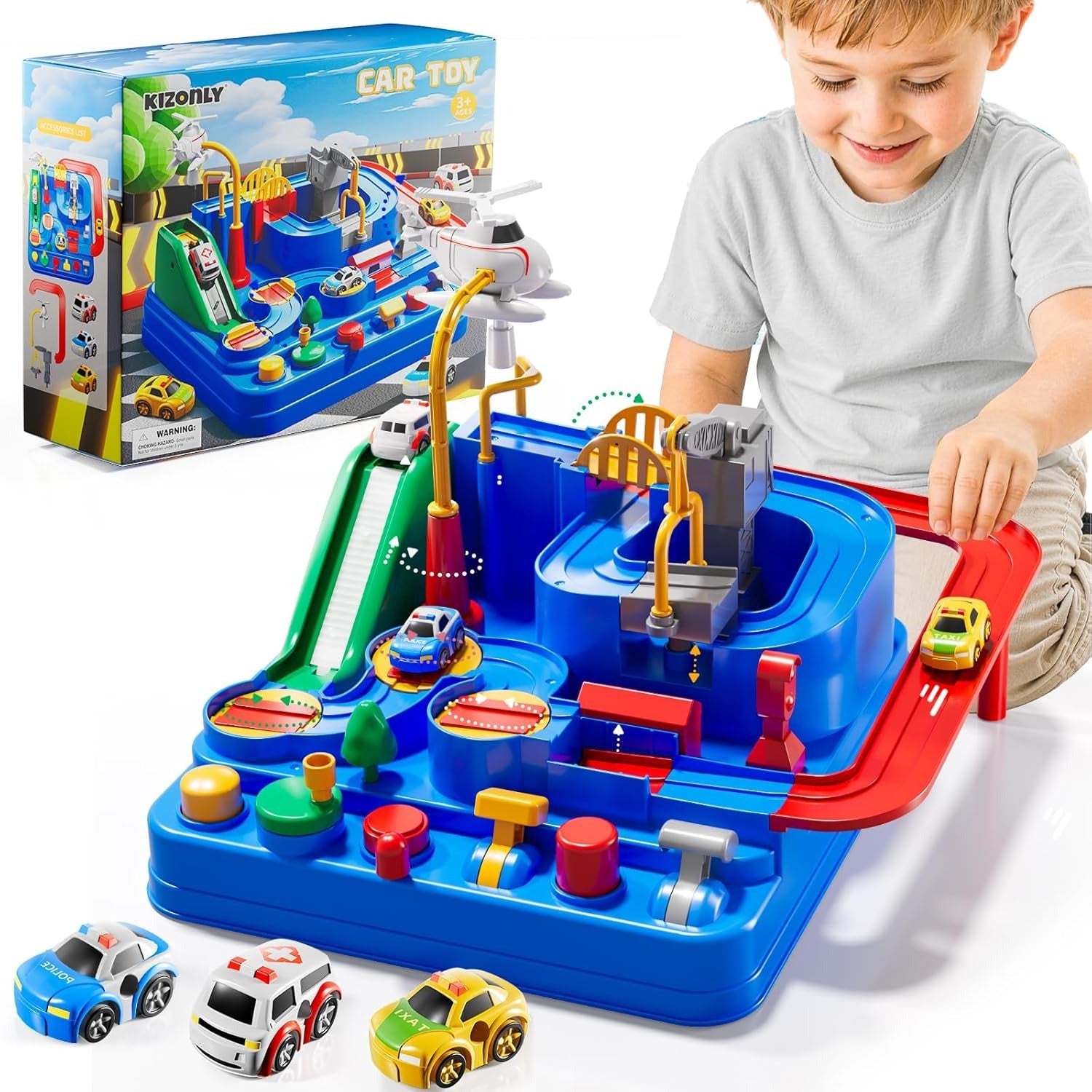 Car Adventure Track Game - City Rescue Race Track Toy Set for Kids