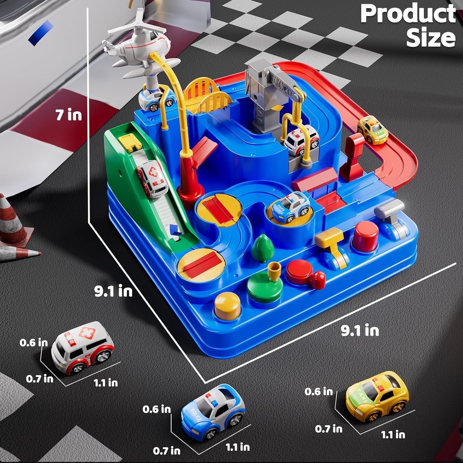 Car Adventure Track Game - City Rescue Race Track Toy Set for Kids