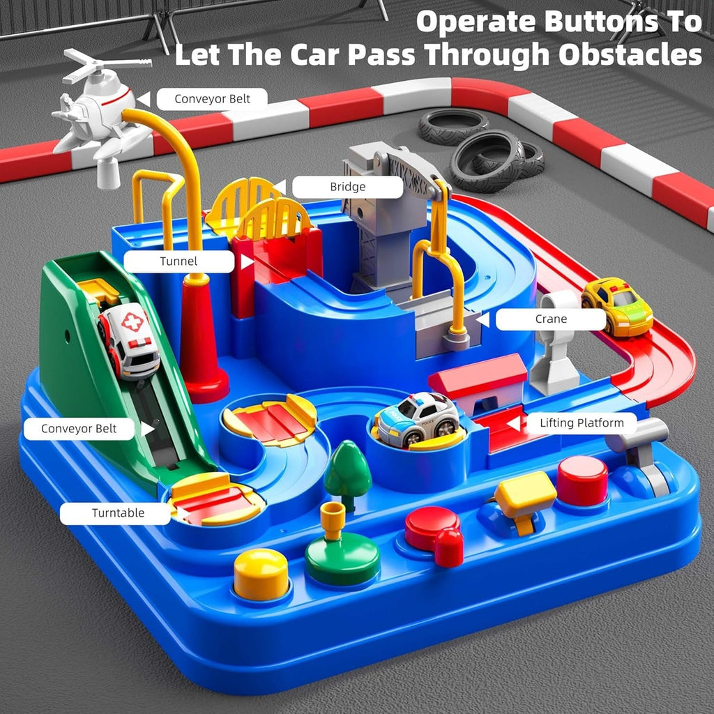 Car Adventure Track Game - City Rescue Race Track Toy Set for Kids