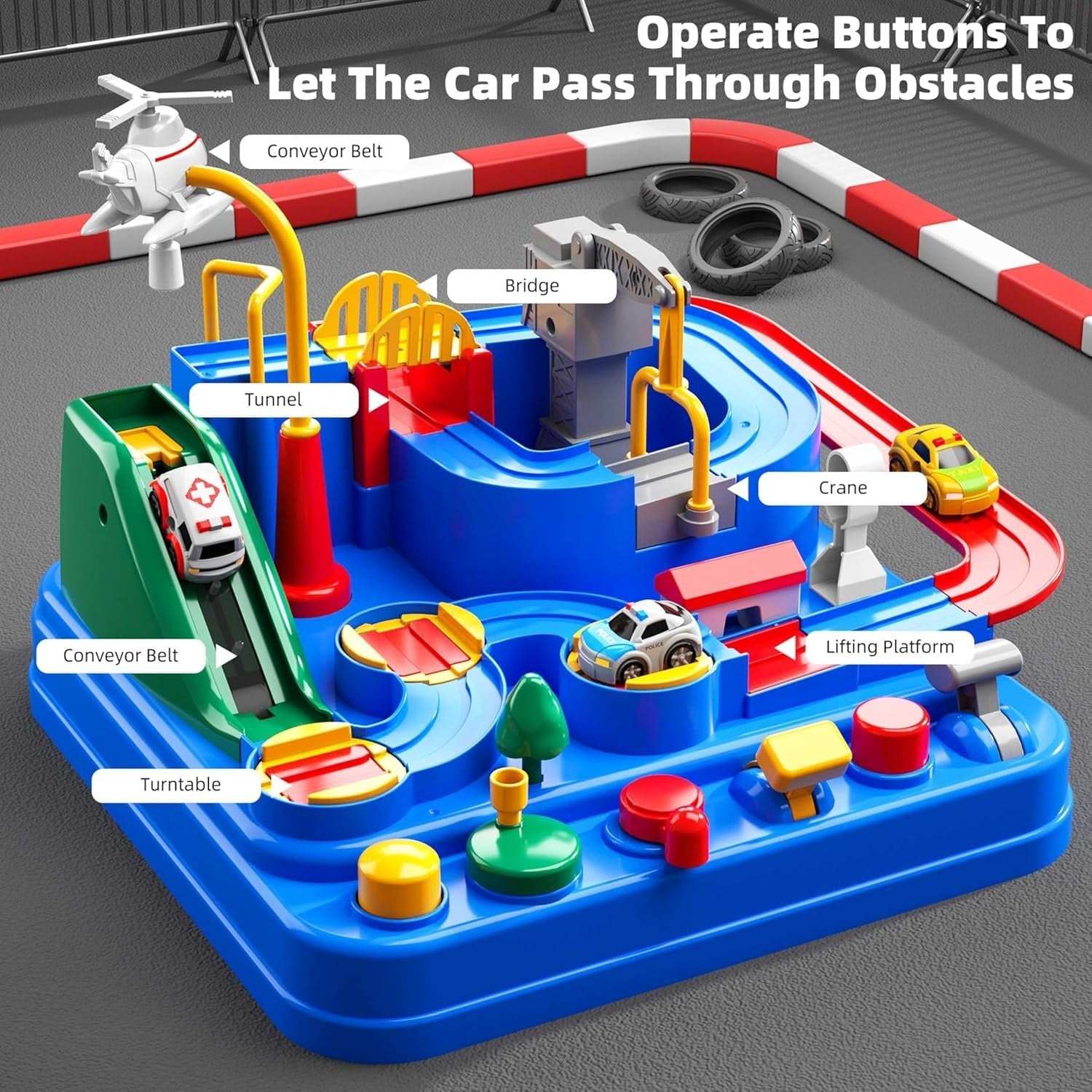 Car Adventure Track Game - City Rescue Race Track Toy Set for Kids