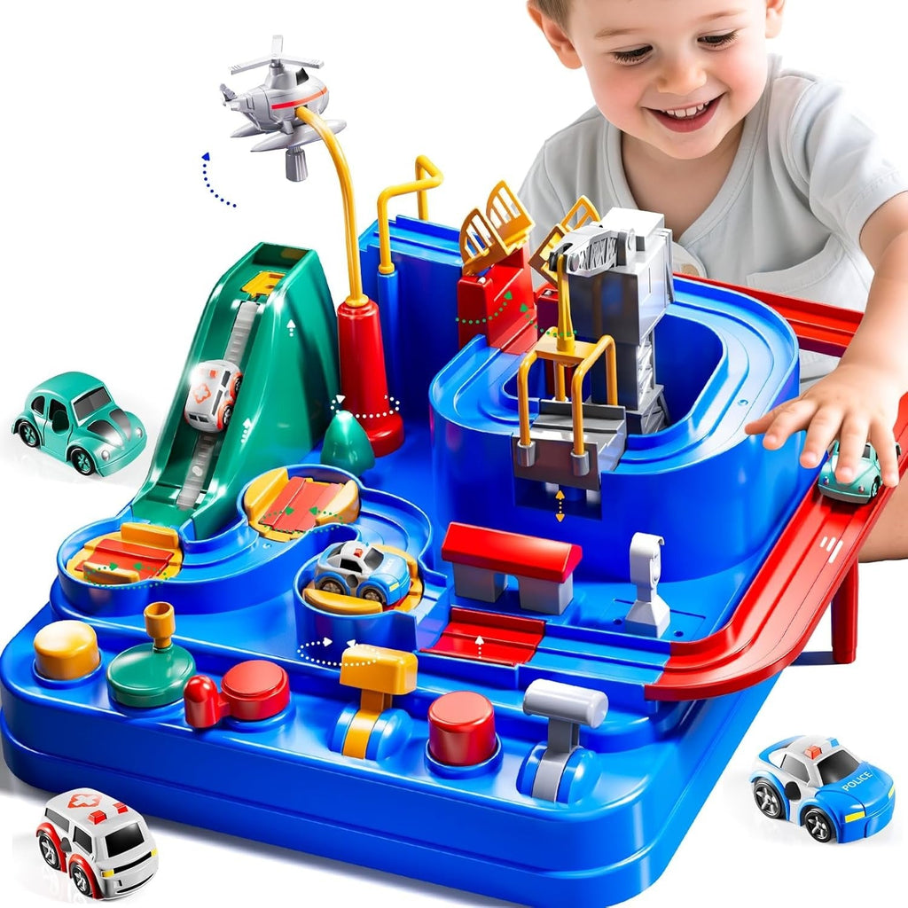 Car Adventure Track Game - City Rescue Race Track Toy Set for Kids