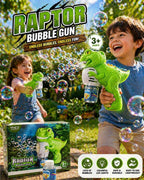 Raptor Dinosaur Automatic Bubble Gun Toy with LED Lights & Solution