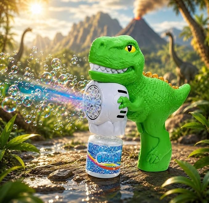 Raptor Dinosaur Automatic Bubble Gun Toy with LED Lights & Solution