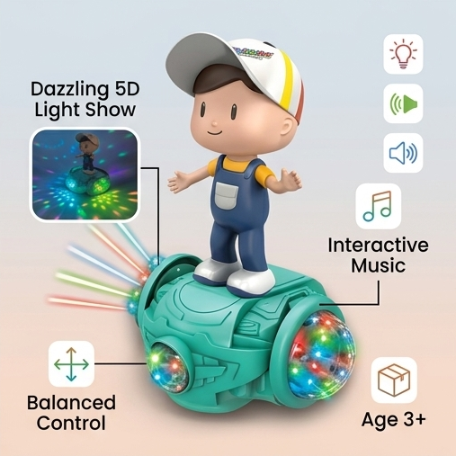 ZX Boy 5D Light & Sound Balanced Vehicle Toy – Bump & Go Electric Dancing Boy with Music for Kids