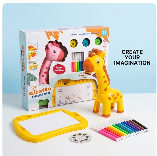 Giraffe Painting Projector Table for Kids – Interactive Drawing Desk with Light, Music & 12 Color Pens