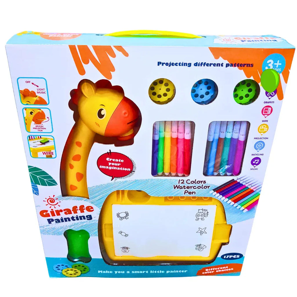 Giraffe Painting Projector Table for Kids – Interactive Drawing Desk with Light, Music & 12 Color Pens