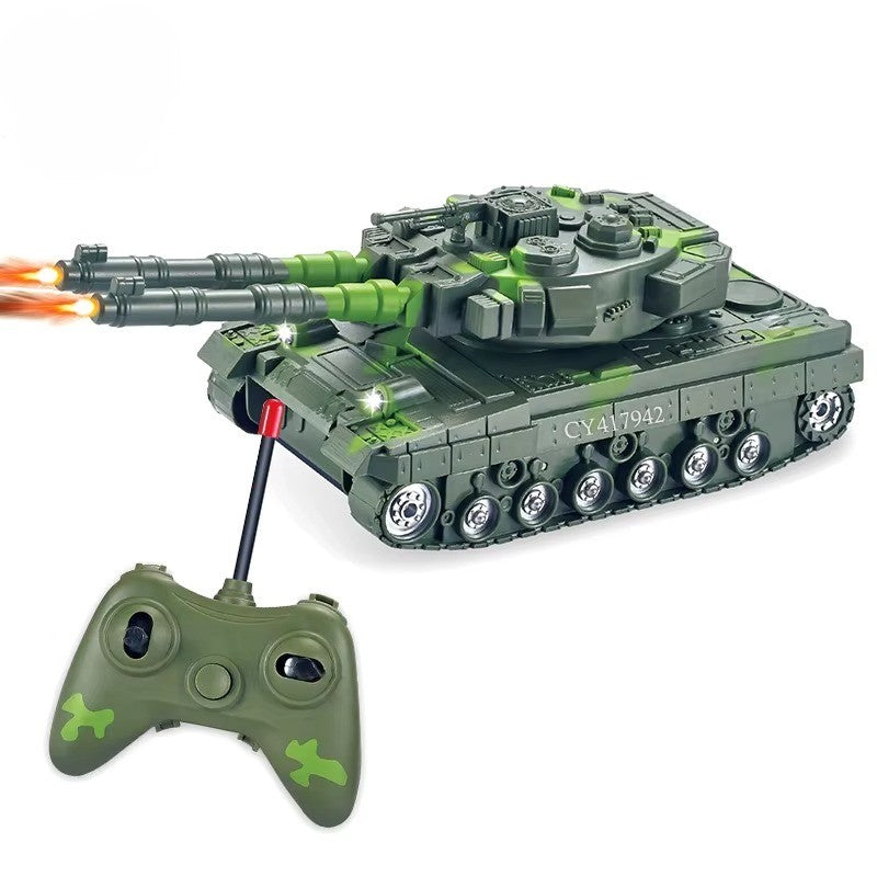 Dual-Cannon Remote Control Army Battle Tank - Blue Camo RC Military Vehicle