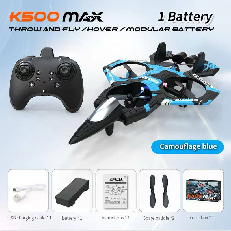K500 MAX RC Fighter Jet Drone – 2.4GHz Stunt Plane with Altitude Hold & LED Lights