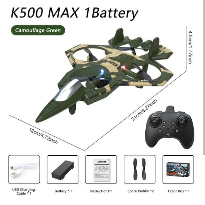 K500 MAX RC Fighter Jet Drone – 2.4GHz Stunt Plane with Altitude Hold & LED Lights