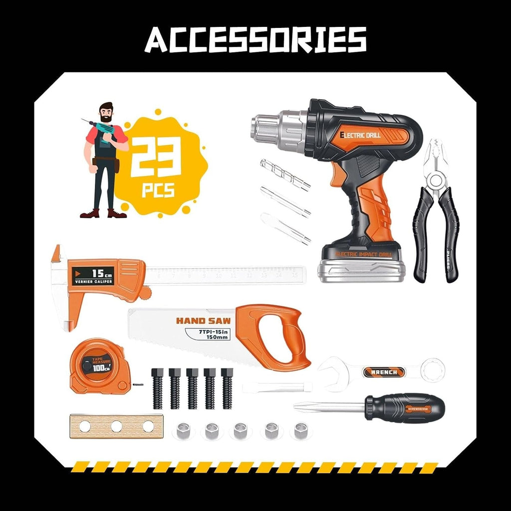 Kids Pretend Play Tool Set - Electric Drill Toy Set with Carrying Box