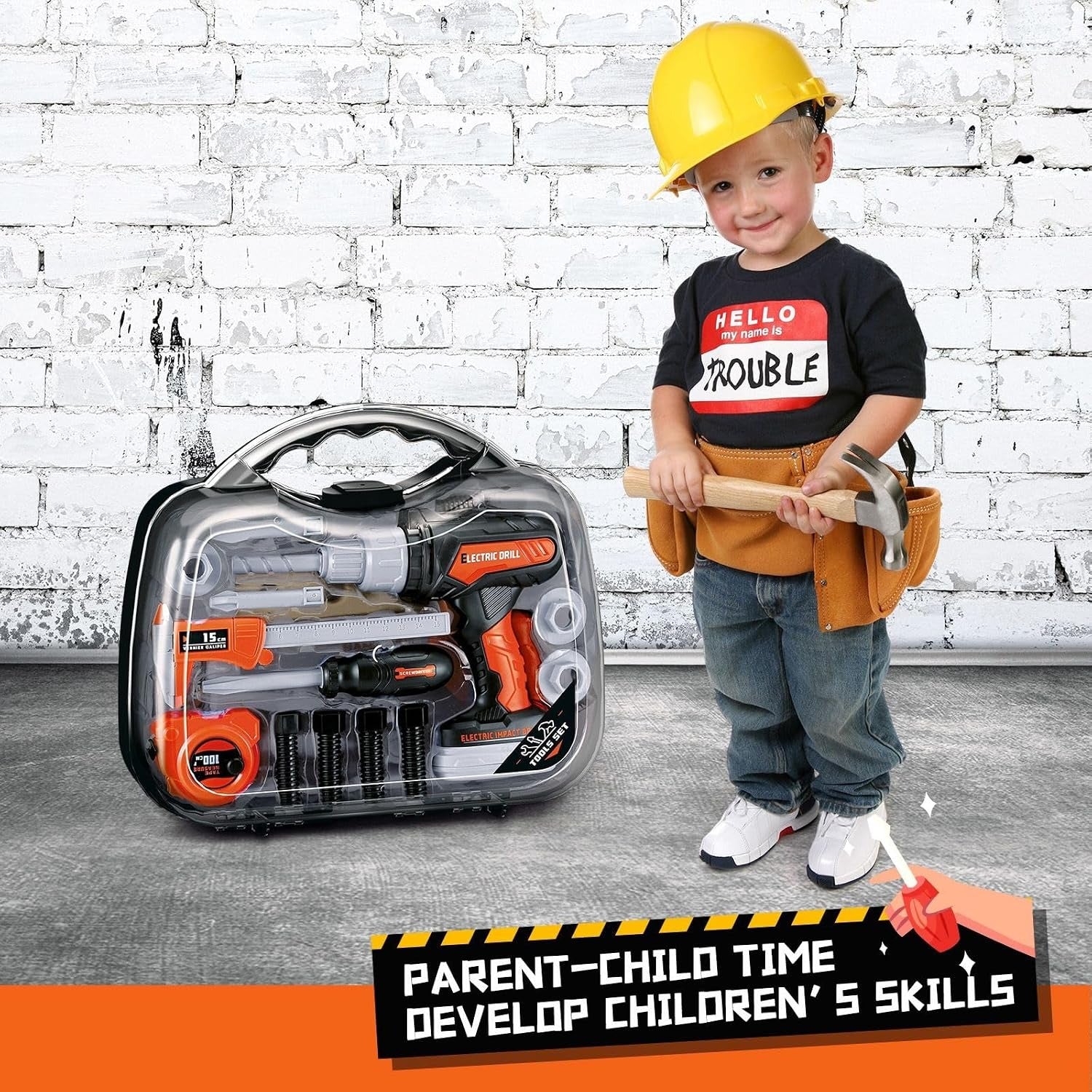 Kids Pretend Play Tool Set - Electric Drill Toy Set with Carrying Box