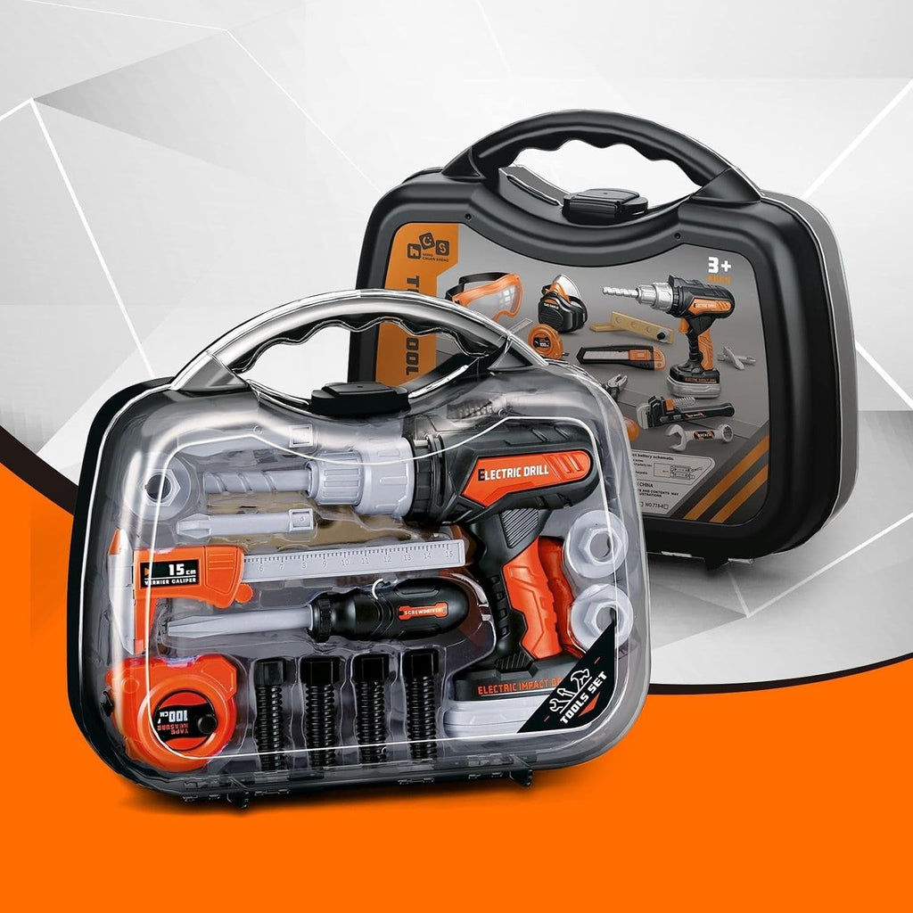 Kids Pretend Play Tool Set - Electric Drill Toy Set with Carrying Box