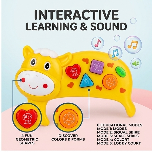 Musical Piano Cow Electronic Learning Toy - Interactive Educational Keyboard for Toddlers