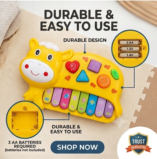 Musical Piano Cow Electronic Learning Toy - Interactive Educational Keyboard for Toddlers