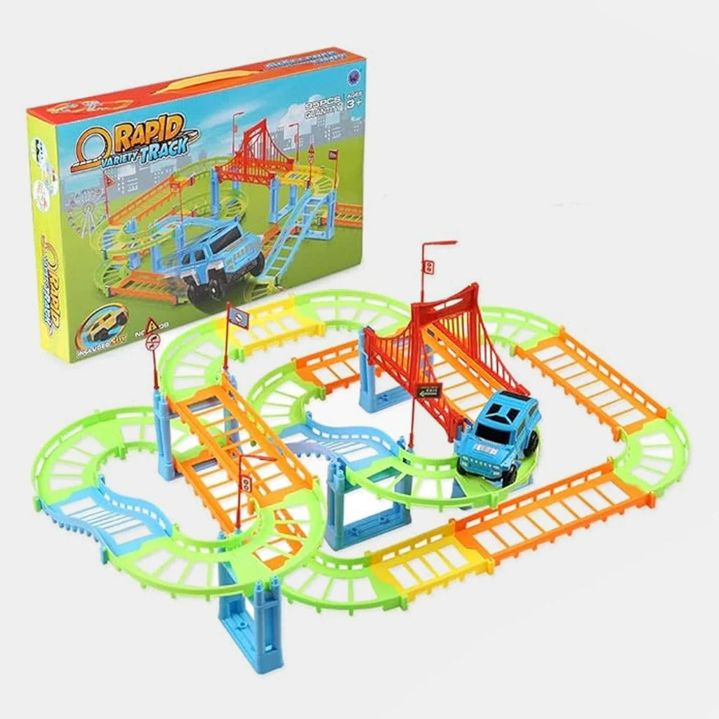 Rapid Variety Track Set for Kids - Flexible DIY Race Track with Battery Operated