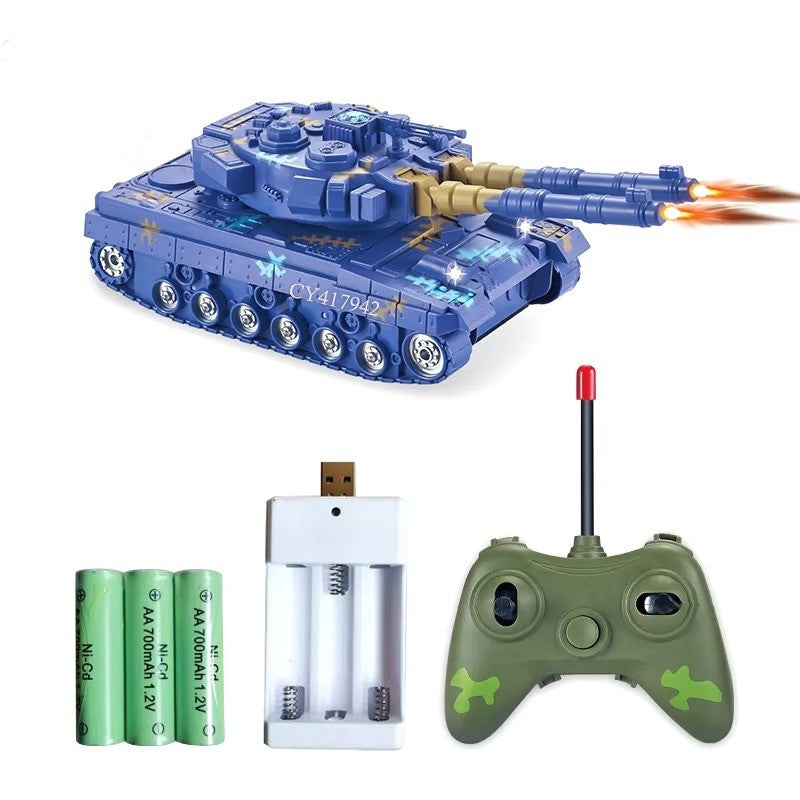 Dual-Cannon Remote Control Army Battle Tank - Blue Camo RC Military Vehicle